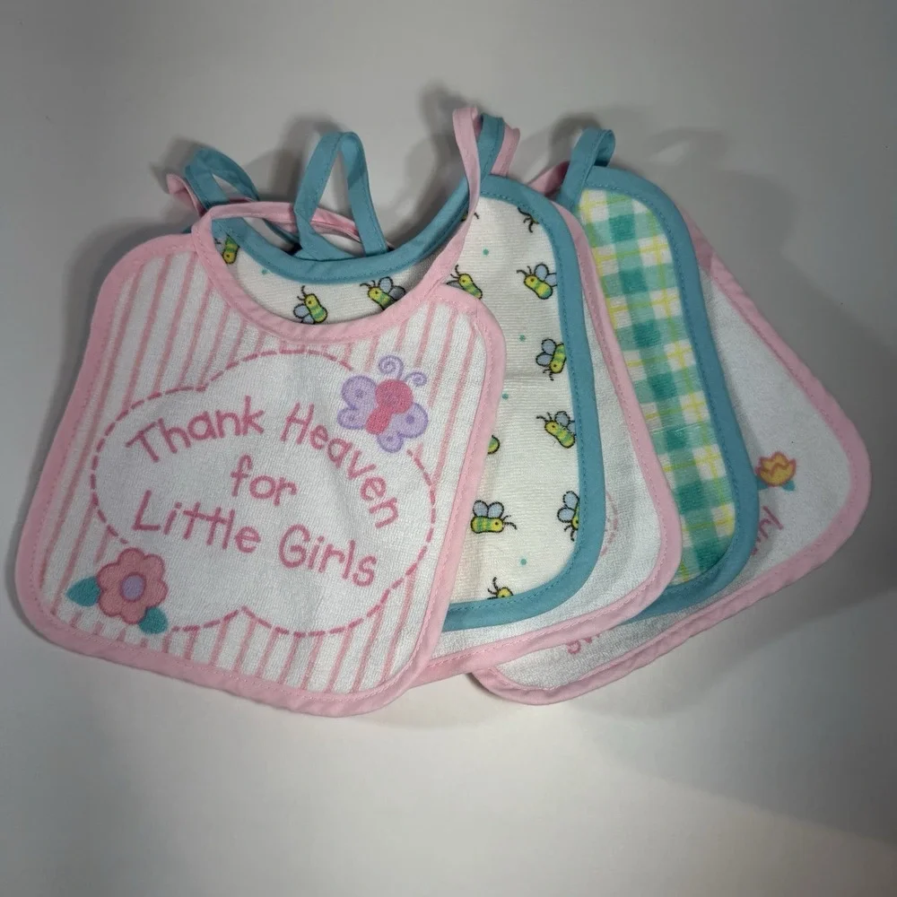 Vintage Baby Bibs Vinyl Backed Lot of 5 Hamco 2004 Y2K‎ Feeding Pink & Blue EUC